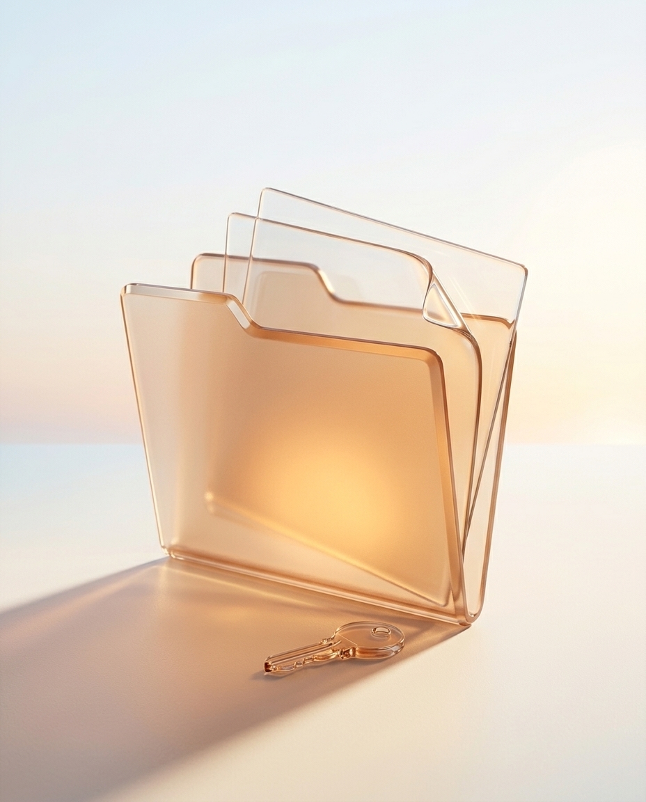 A glass folder of documents and a key — the work is yours to keep